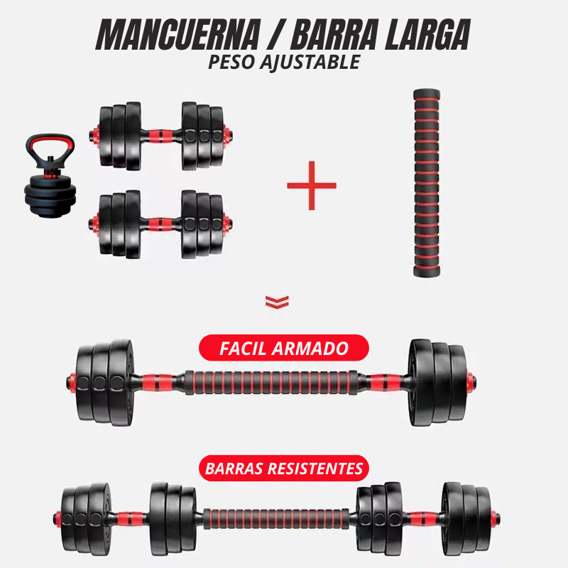 KIT DE MANCUERNAS 40 LBS + MANCUERNA RUSA